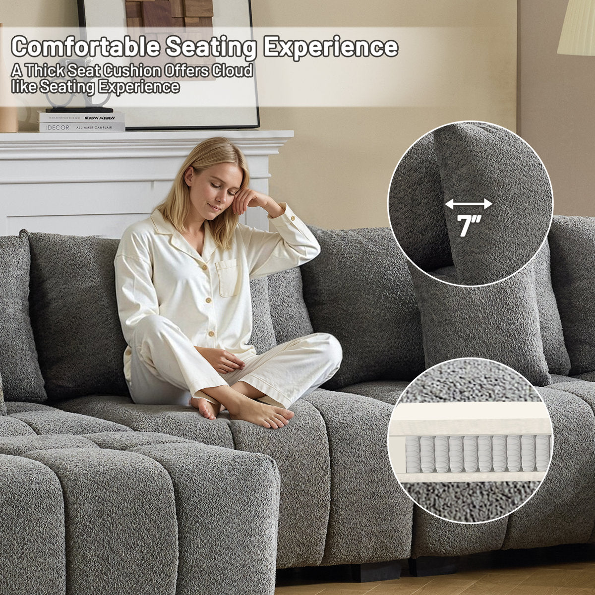 140'' W 6-Piece U-Shaped Tufed Boucle Modular Sectionals