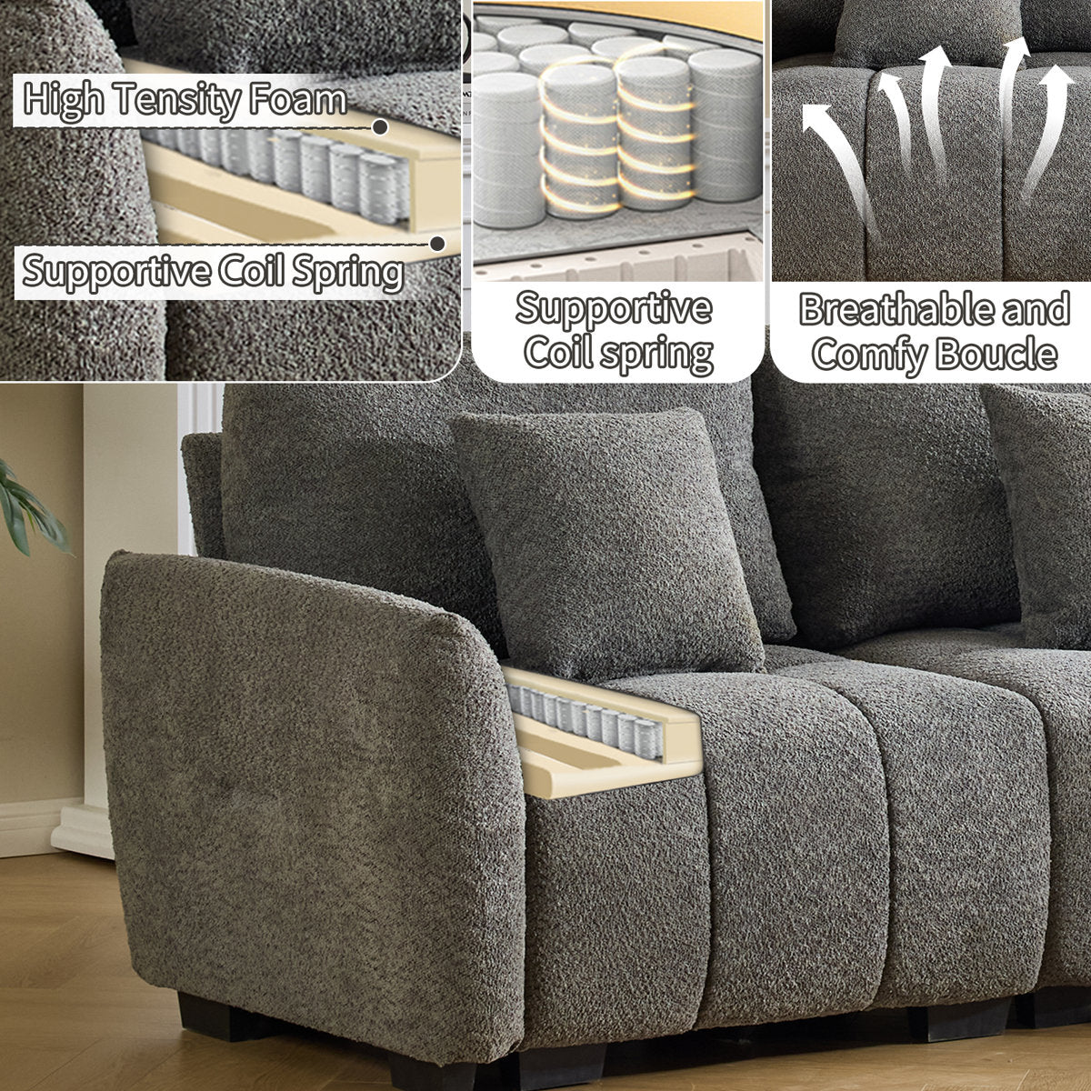 140'' W 6-Piece U-Shaped Tufed Boucle Modular Sectionals