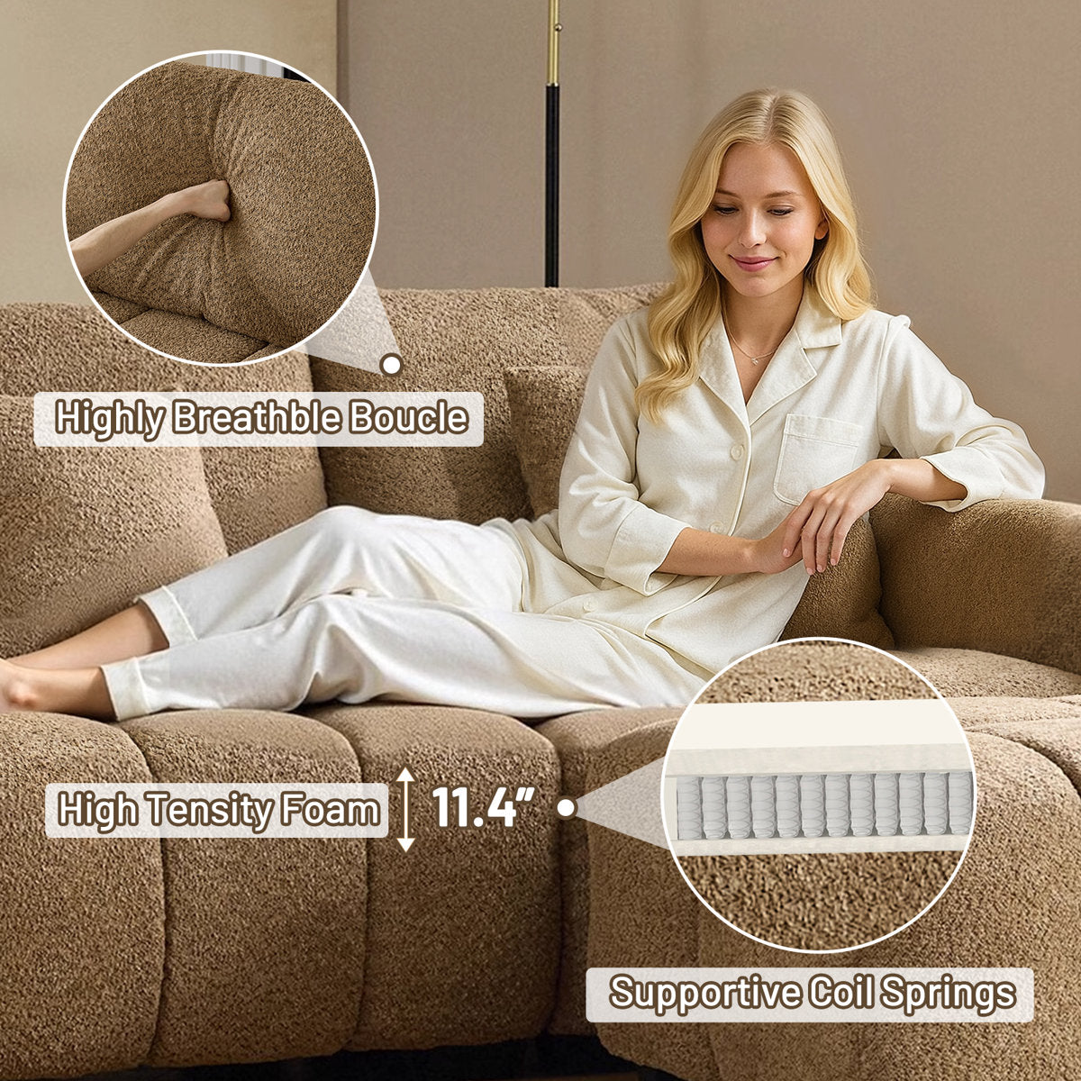 140'' W 6-Piece U-Shaped Tufed Boucle Modular Sectionals