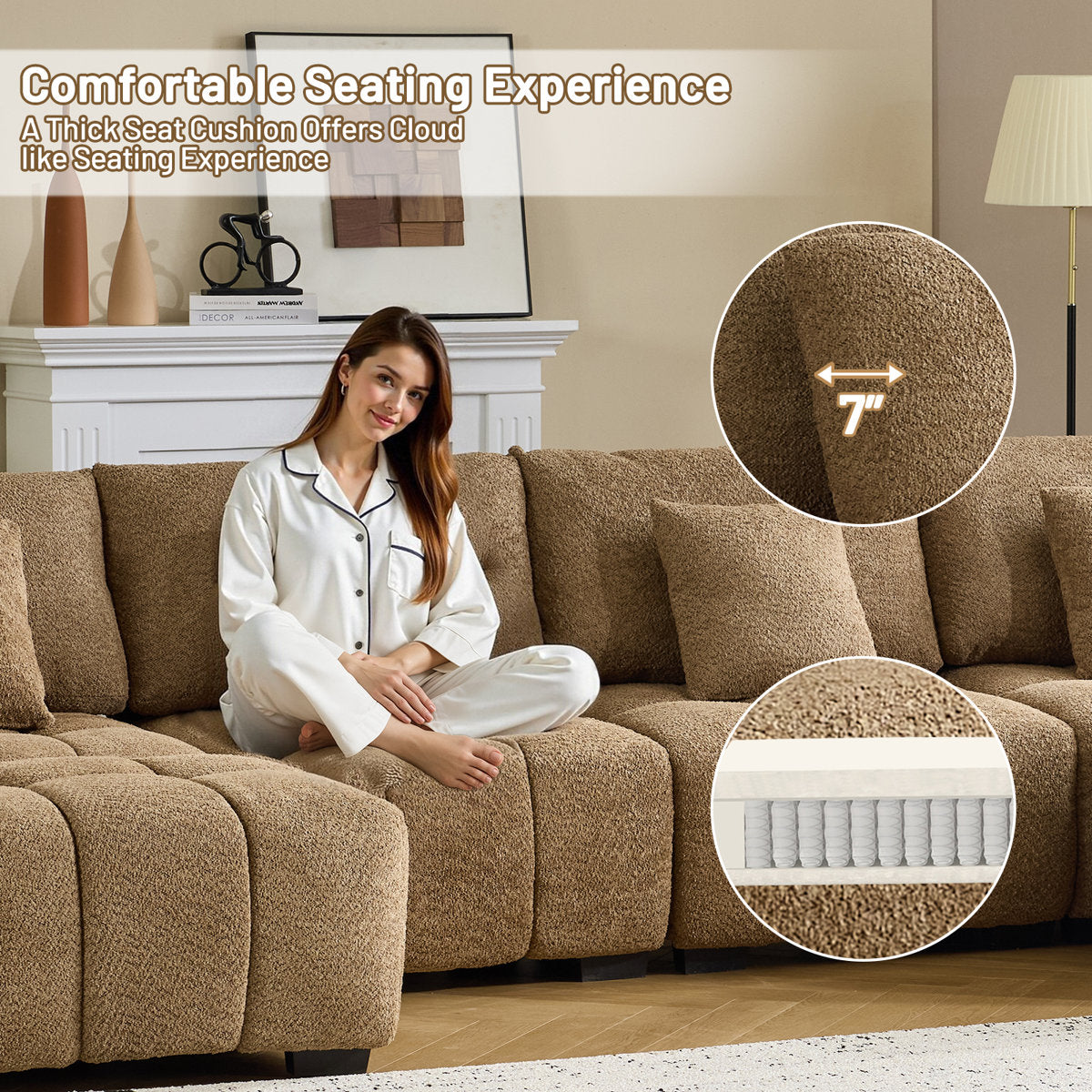 140'' W 6-Piece U-Shaped Tufed Boucle Modular Sectionals