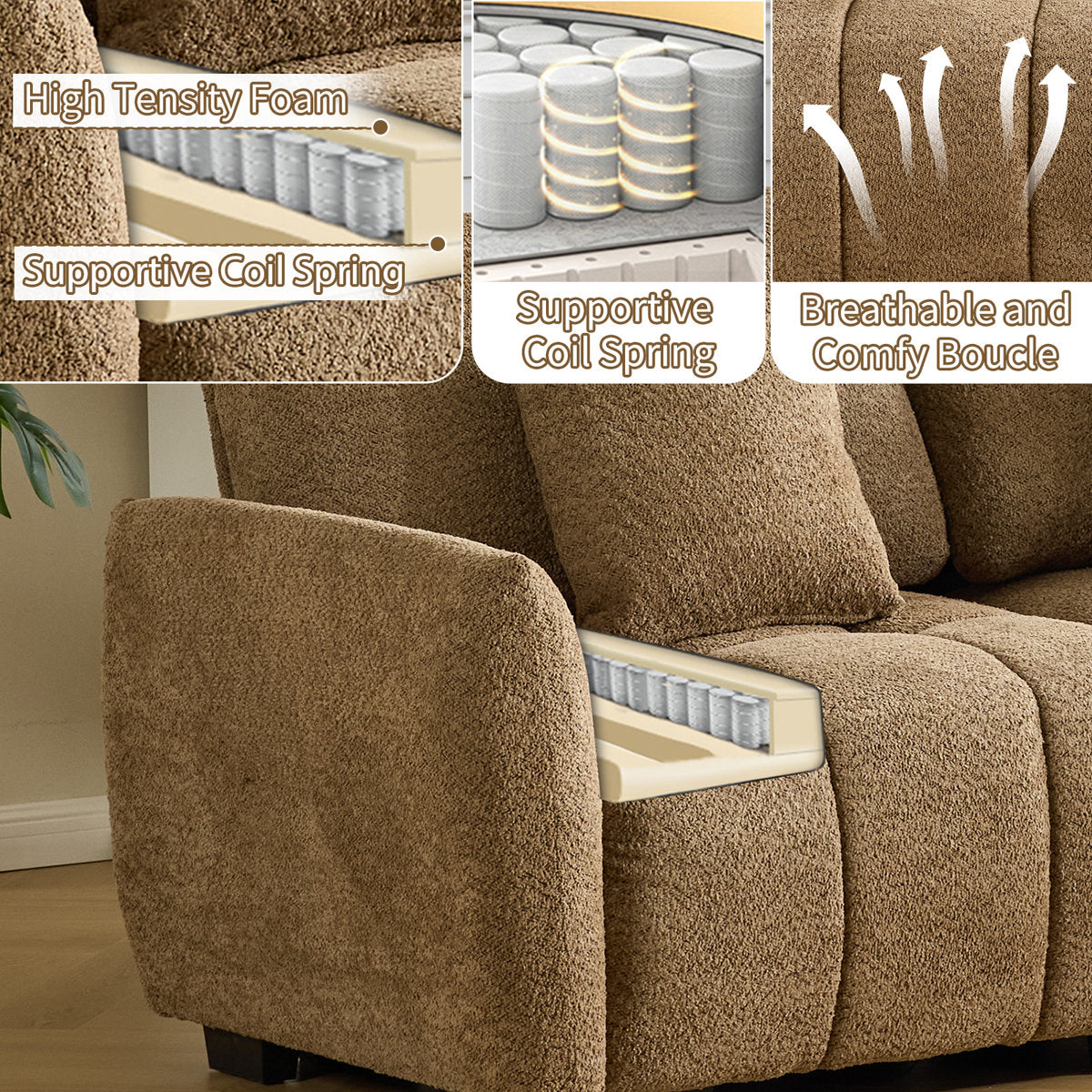 140'' W 6-Piece U-Shaped Tufed Boucle Modular Sectionals