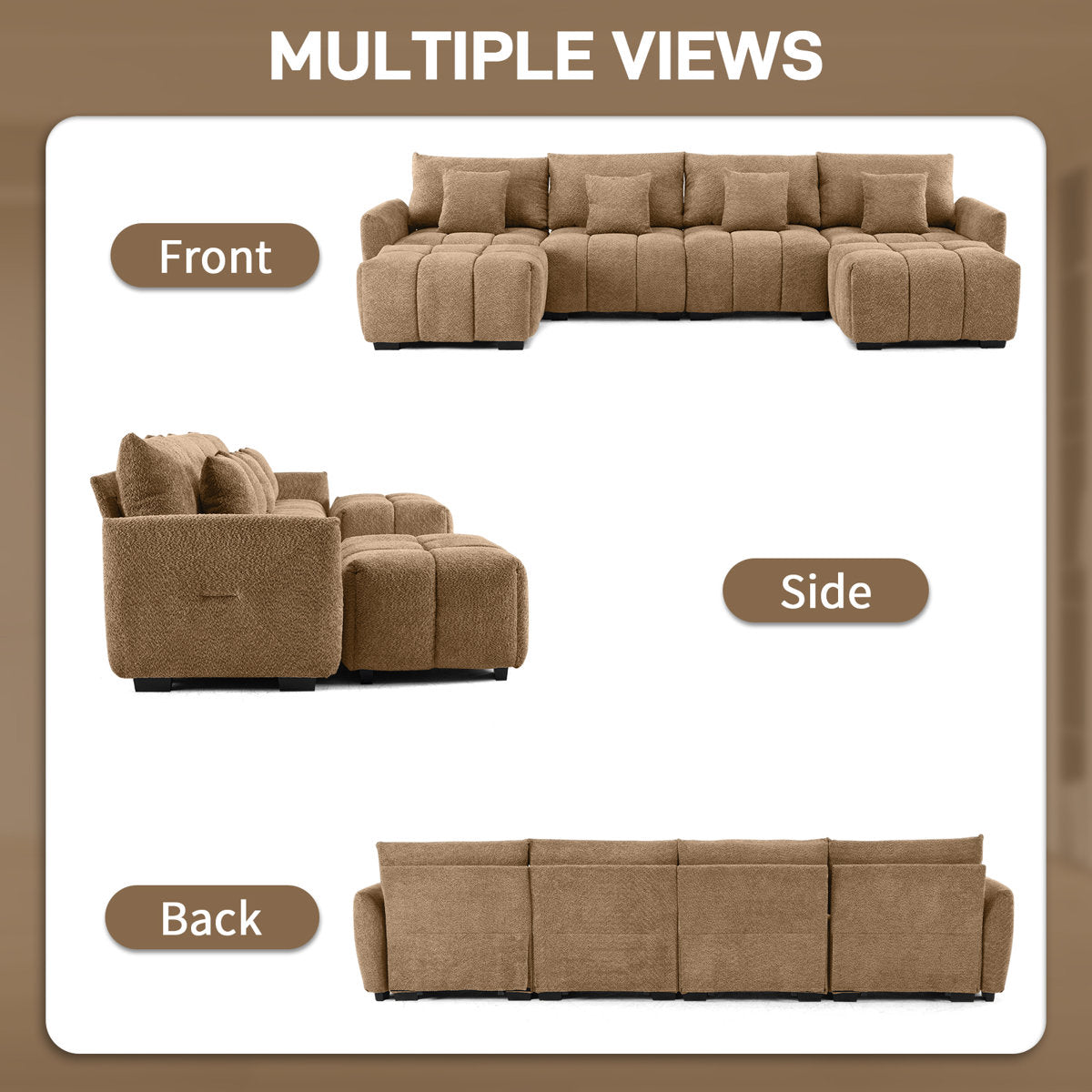 140'' W 6-Piece U-Shaped Tufed Boucle Modular Sectionals