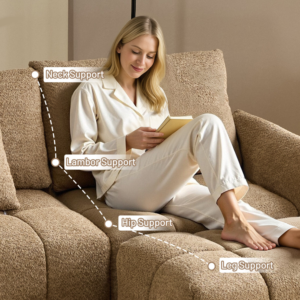 140'' W 6-Piece U-Shaped Tufed Boucle Modular Sectionals