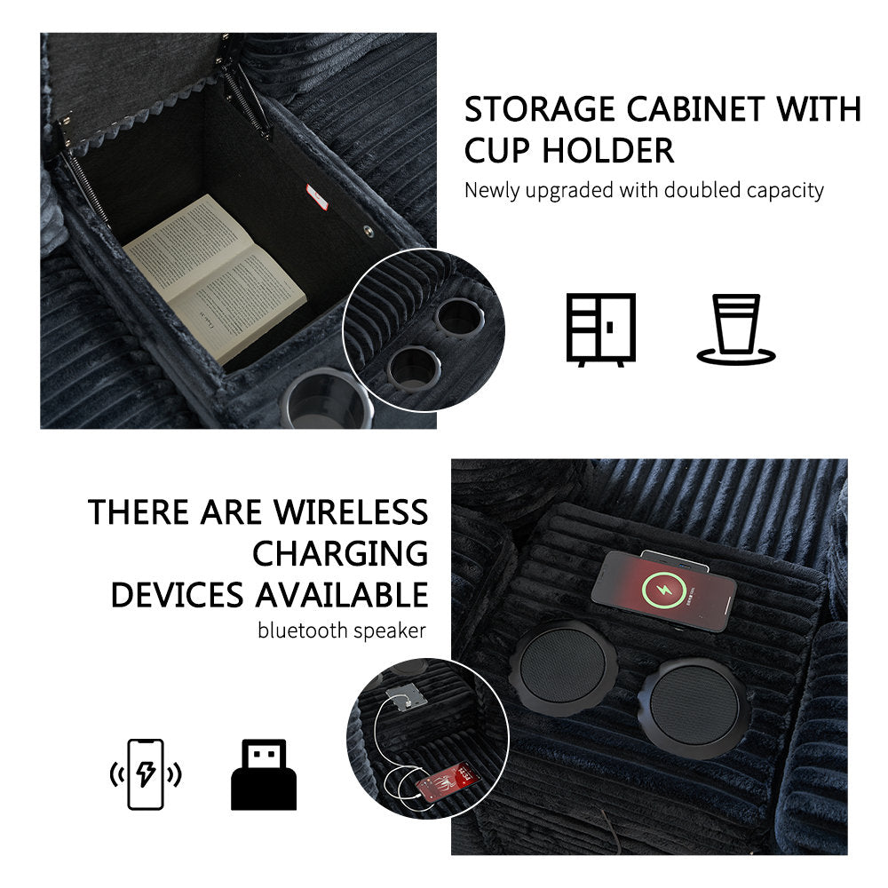 150''width 5-piece Comfy U-shaped Sofa Couch Sectional Upholstered Corduroy For Living Room Free Combination,Console, Cup Holders, USB Ports,Bluetooth Speaker