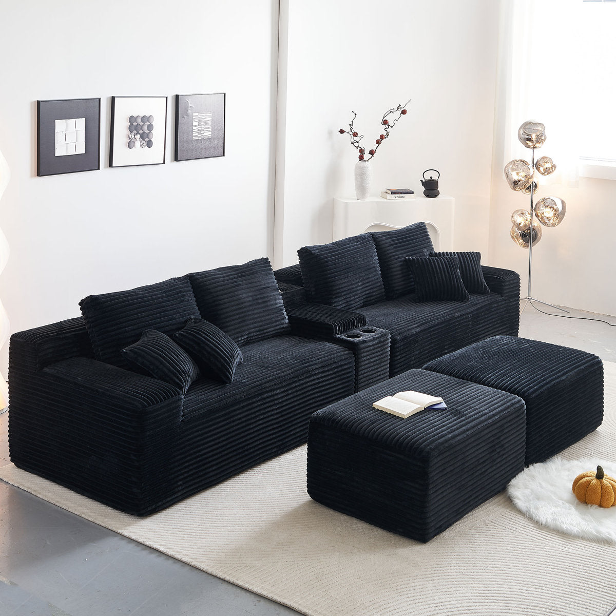 150''width 5-piece Comfy U-shaped Sofa Couch Sectional Upholstered Corduroy For Living Room Free Combination,Console, Cup Holders, USB Ports,Bluetooth Speaker