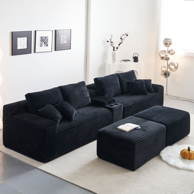 150''width 5-piece Comfy U-shaped Sofa Couch Sectional Upholstered Corduroy For Living Room Free Combination,Console, Cup Holders, USB Ports,Bluetooth Speaker
