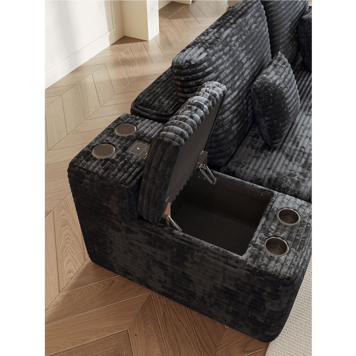 150''width 5-piece Comfy U-shaped Sofa Couch Sectional Upholstered Corduroy For Living Room Free Combination,Console, Cup Holders, USB Ports,Bluetooth Speaker