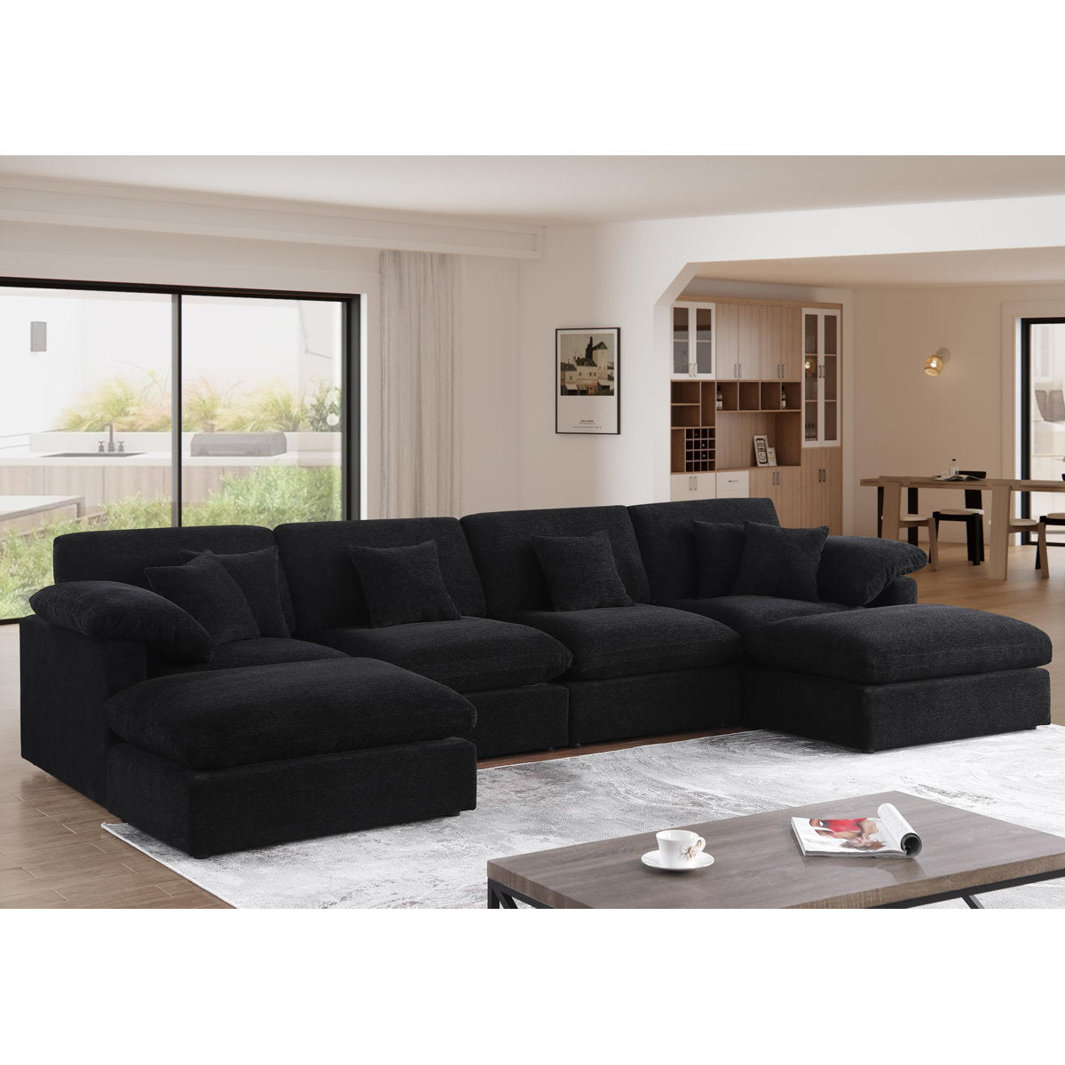 155.7" U Shape Sectional Sofa Cloud Couch With Removable Ottomans
