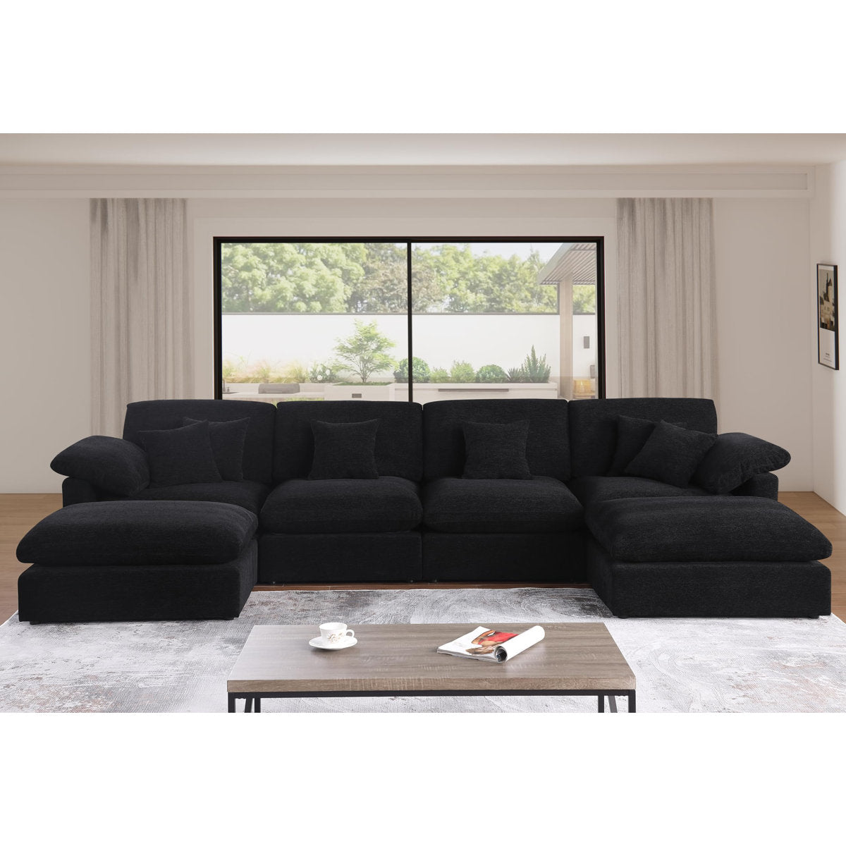 155.7" U Shape Sectional Sofa Cloud Couch With Removable Ottomans