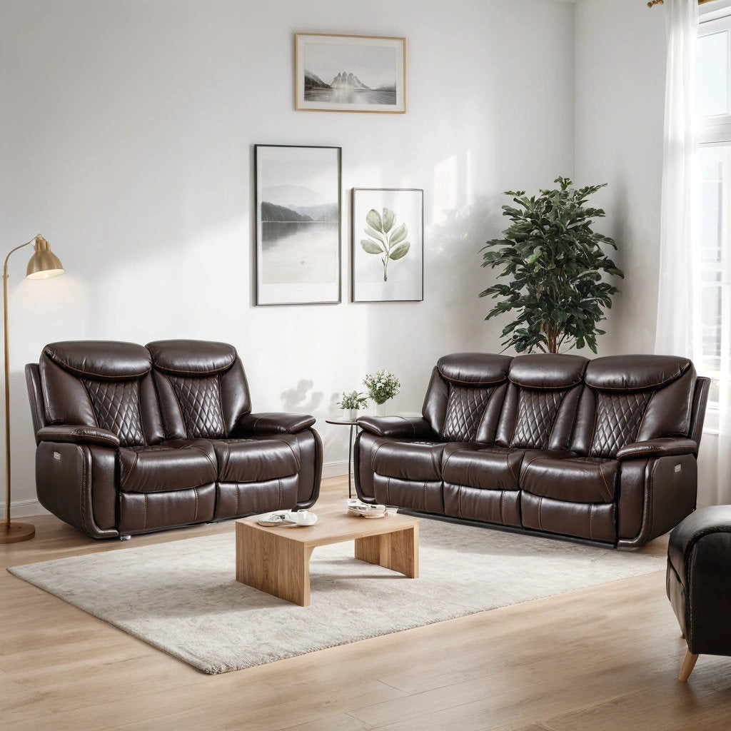2 - Piece Breathable Leather Cushion Back Power Reclining Living Room Set With Diamond Stitching