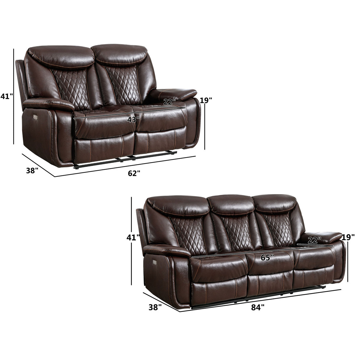 2 - Piece Breathable Leather Cushion Back Power Reclining Living Room Set With Diamond Stitching