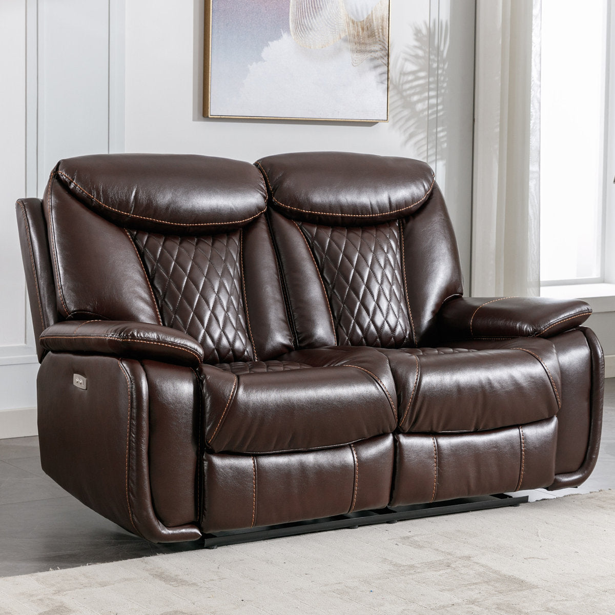 2 - Piece Breathable Leather Cushion Back Power Reclining Living Room Set With Diamond Stitching