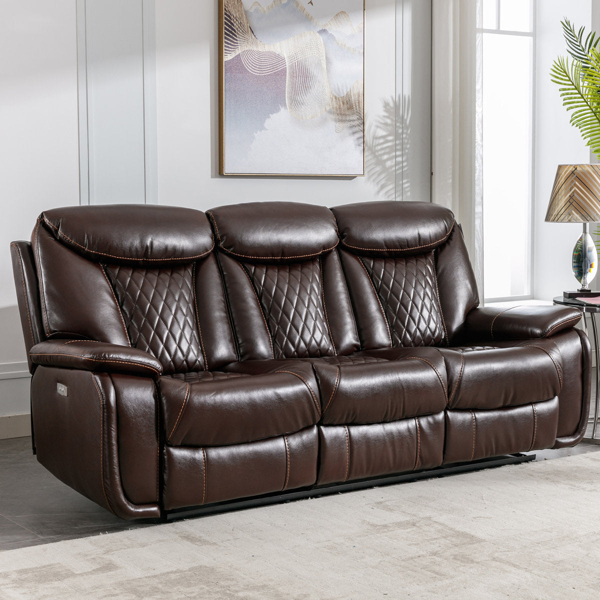 2 - Piece Breathable Leather Cushion Back Power Reclining Living Room Set With Diamond Stitching