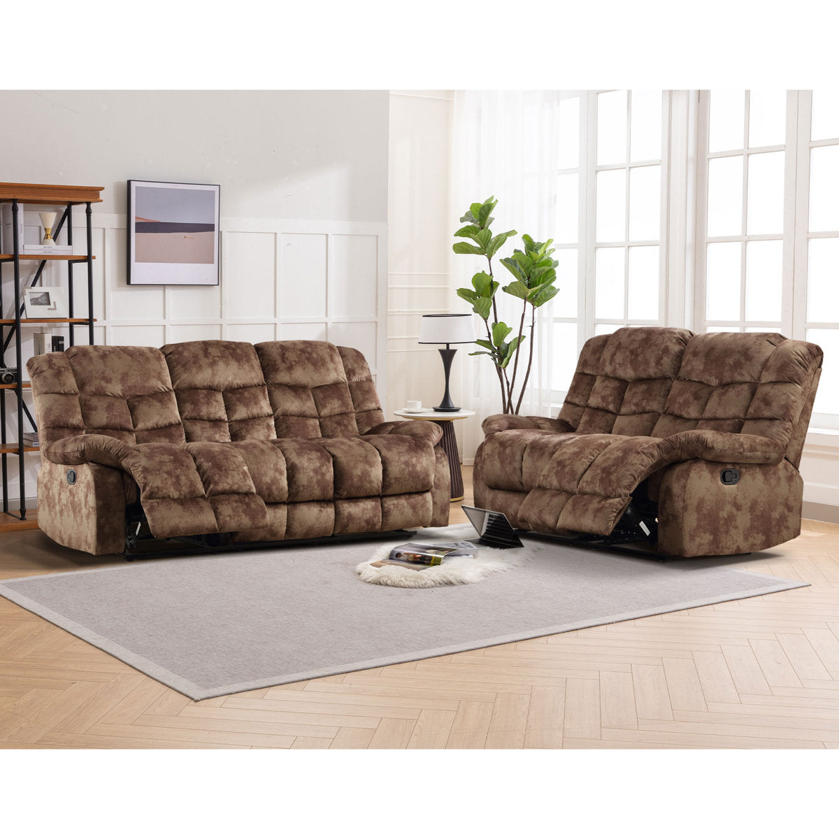 2 - Piece Contemporary and Overstuffed Manual Reclining Living Room Set