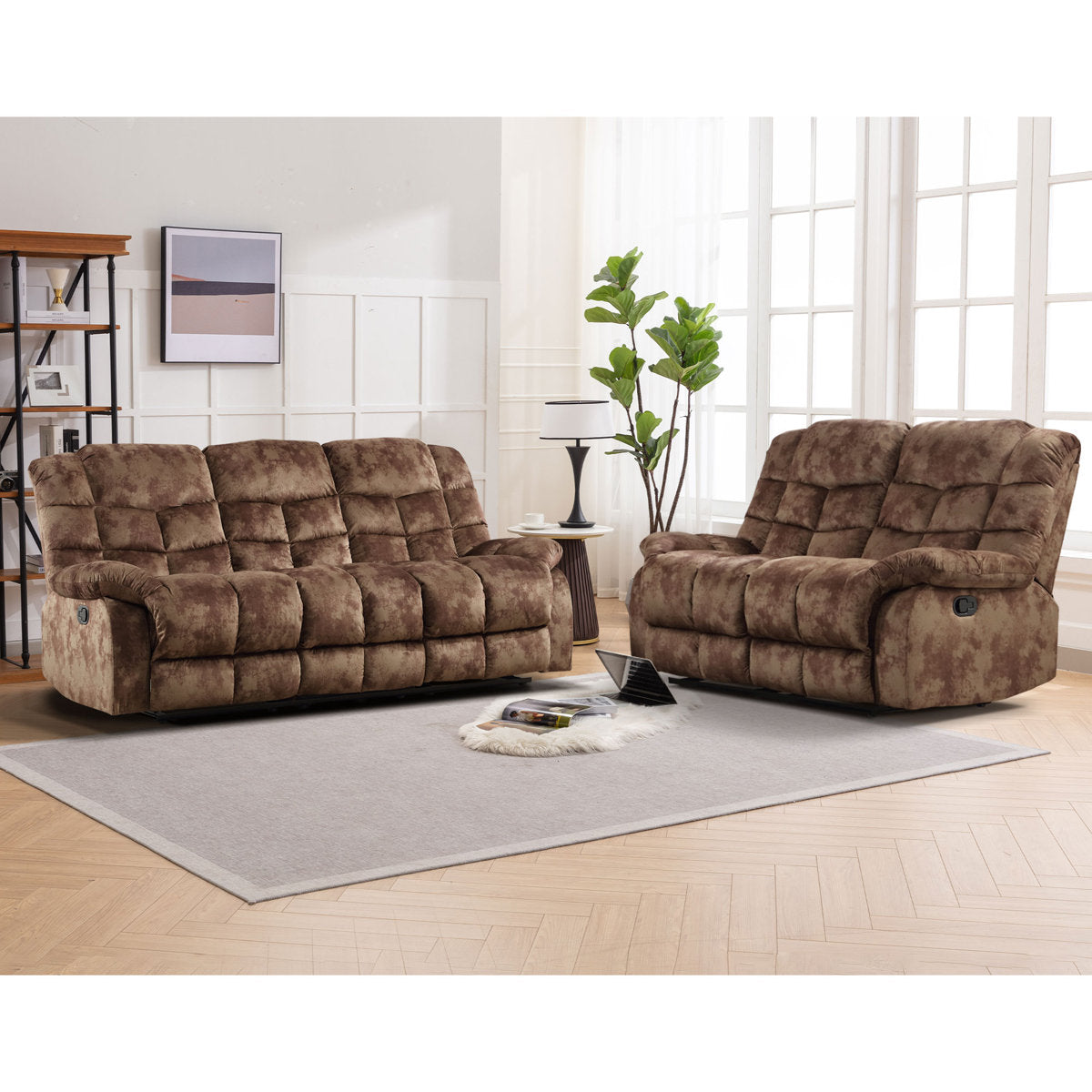 2 - Piece Contemporary and Overstuffed Manual Reclining Living Room Set