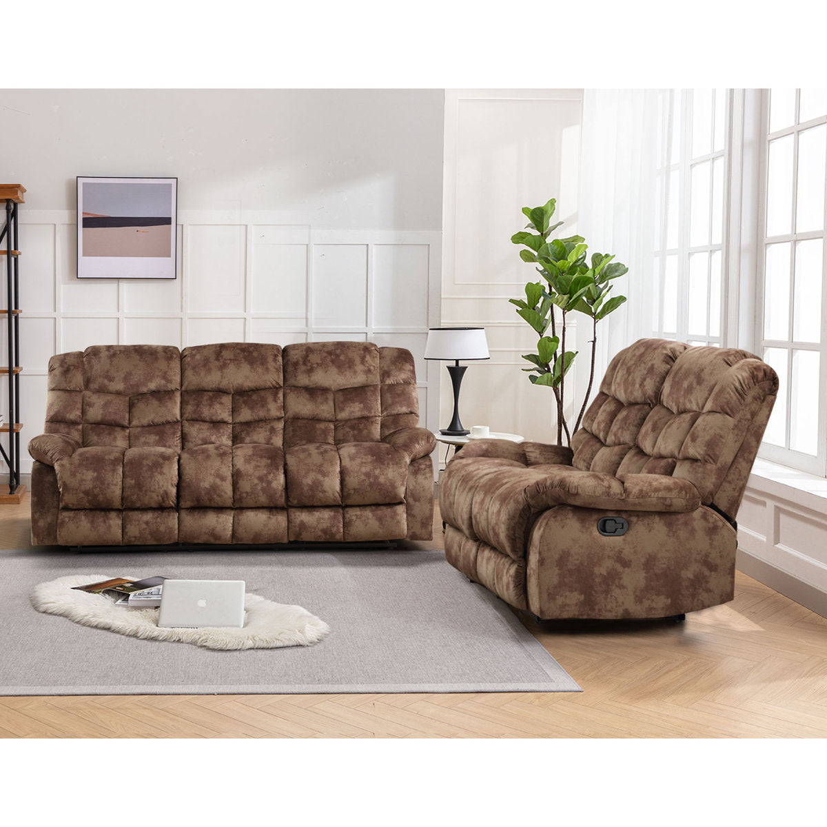 2 - Piece Contemporary and Overstuffed Manual Reclining Living Room Set
