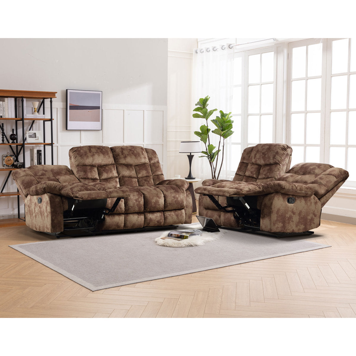2 - Piece Contemporary and Overstuffed Manual Reclining Living Room Set