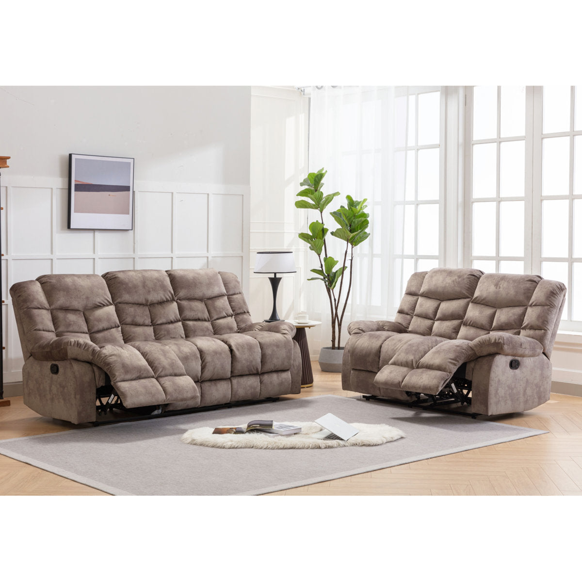 2 - Piece Contemporary and Overstuffed Manual Reclining Living Room Set