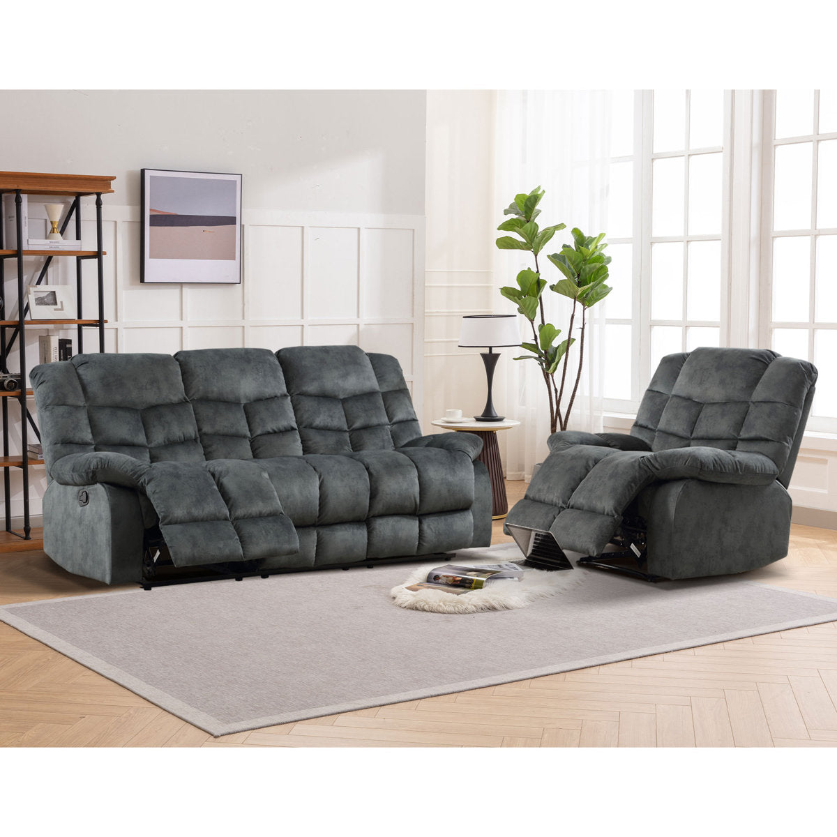 2 - Piece Modern and Overstuffed Soft Manual Reclining Living Room Set