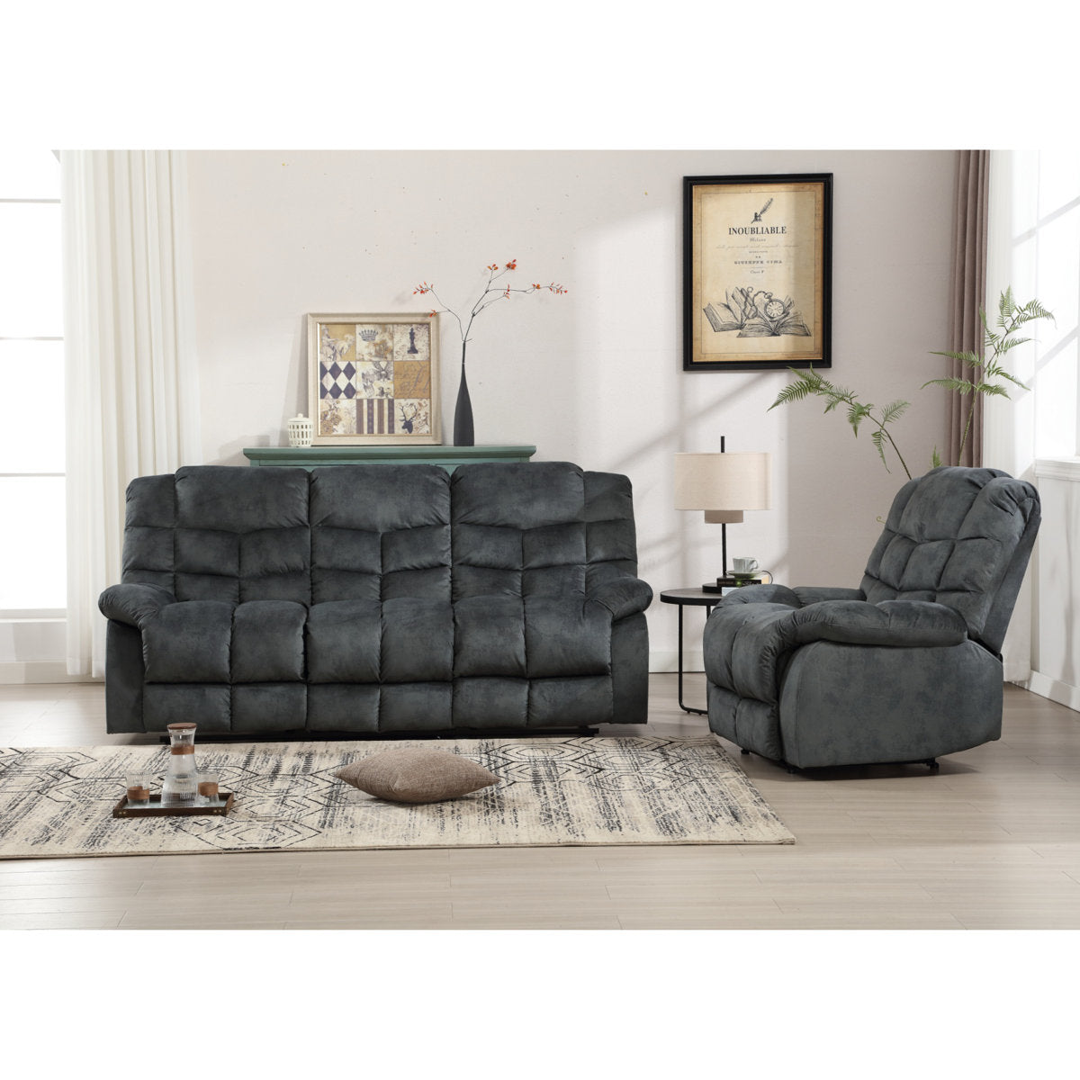 2 - Piece Modern and Overstuffed Soft Manual Reclining Living Room Set
