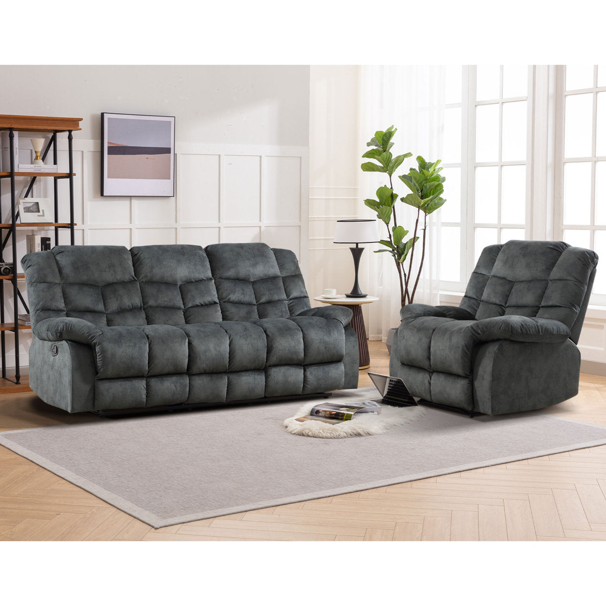 2 - Piece Modern and Overstuffed Soft Manual Reclining Living Room Set