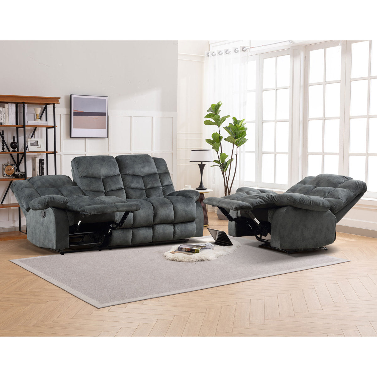 2 - Piece Modern and Overstuffed Soft Manual Reclining Living Room Set