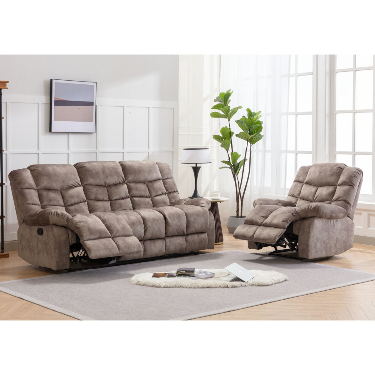2 - Piece Modern and Overstuffed Soft Manual Reclining Living Room Set