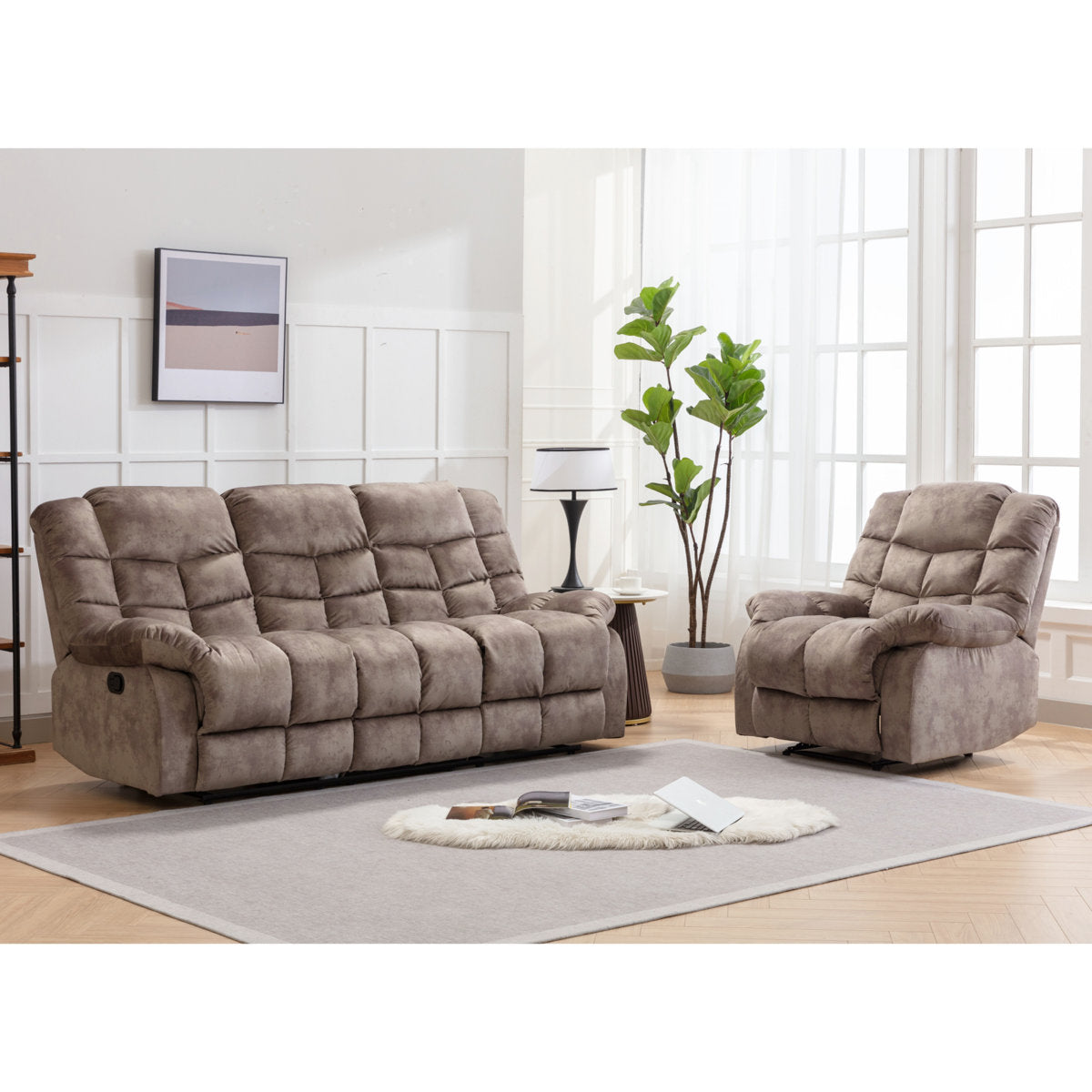 2 - Piece Modern and Overstuffed Soft Manual Reclining Living Room Set