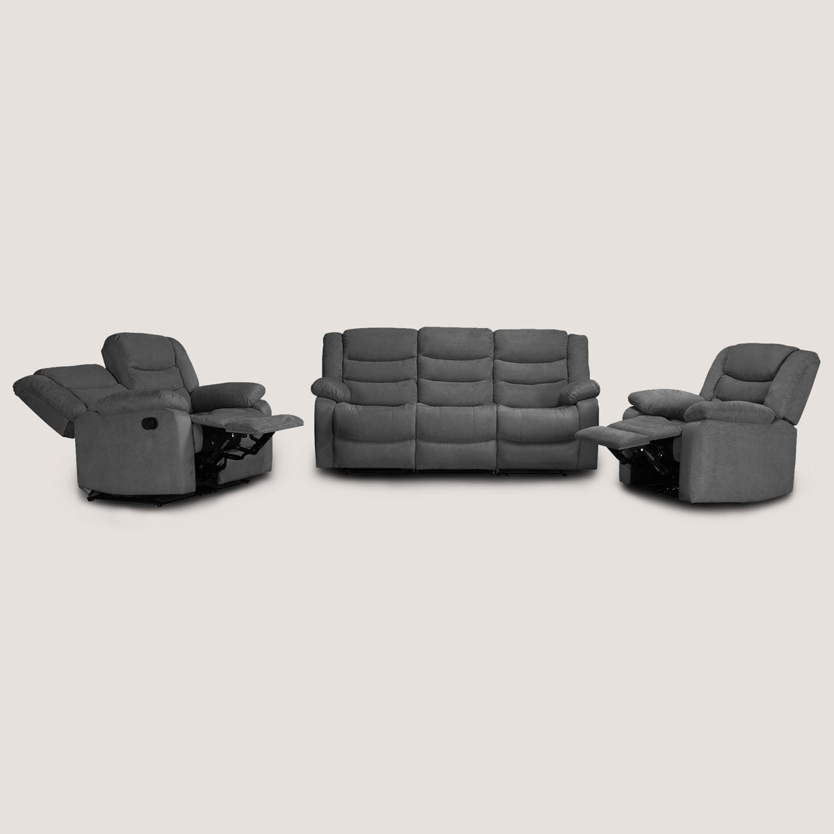 3-Piece Fabric Reclining Sofa Set, 5 Manual Recliners, Drop Down Table with Cup Holders