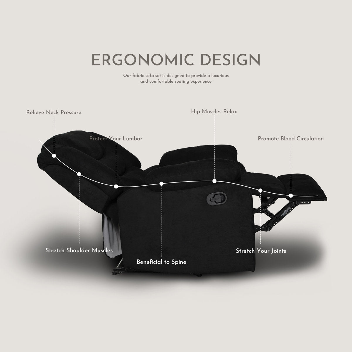 3-Piece Fabric Reclining Sofa Set, 5 Manual Recliners, Drop Down Table with Cup Holders