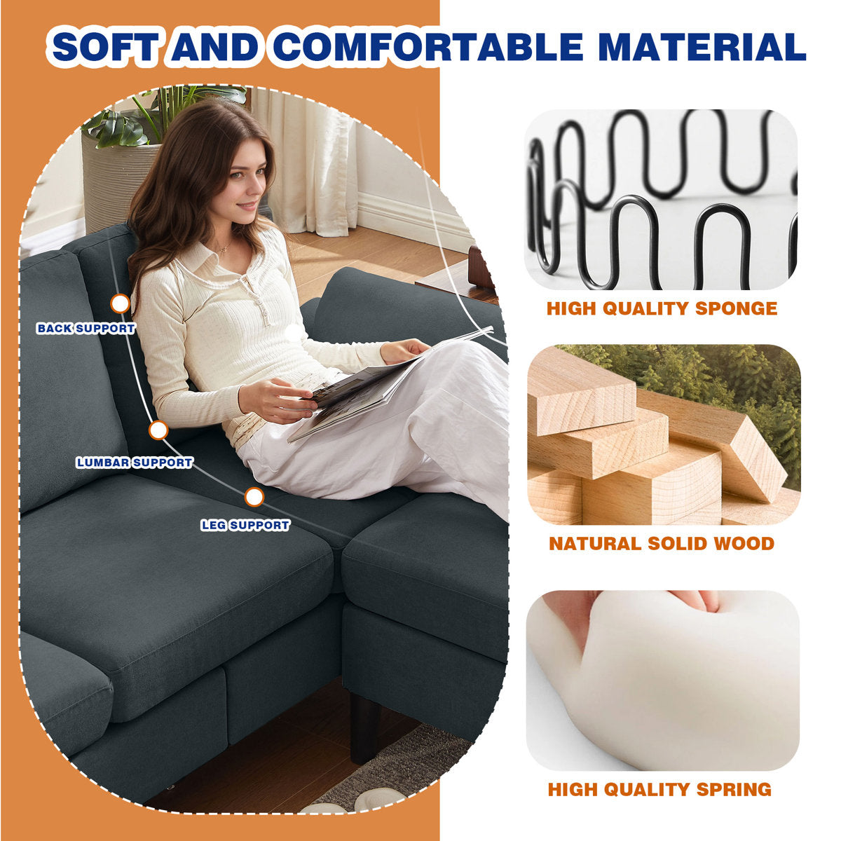 3-Piece Living Room Sectional Sofa Set with Chair and Ottoman