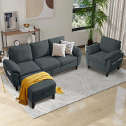 3-Piece Living Room Sectional Sofa Set with Chair and Ottoman