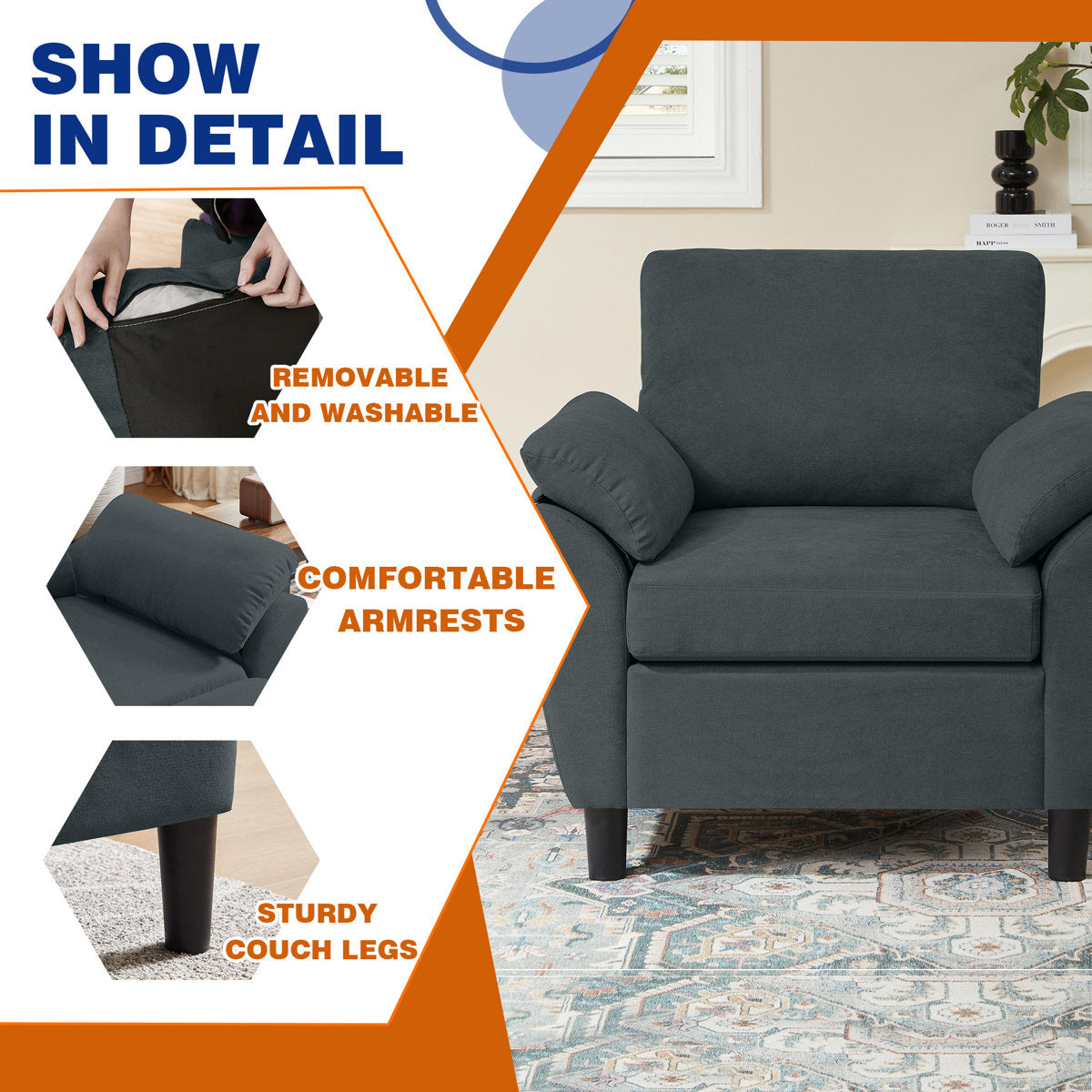 3-Piece Living Room Sectional Sofa Set with Chair and Ottoman