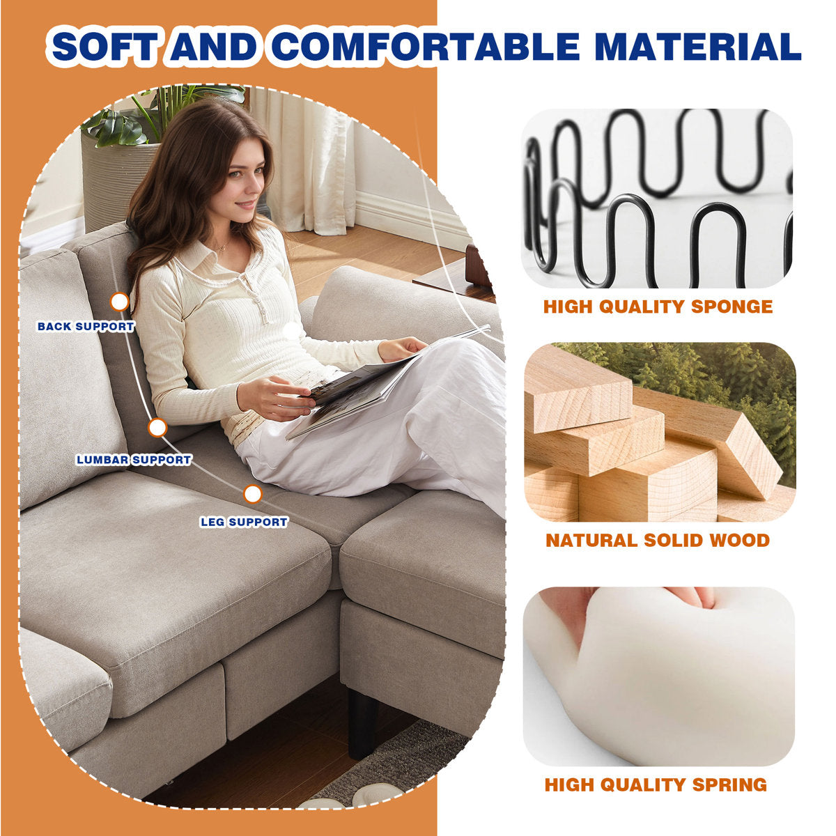 3-Piece Living Room Sectional Sofa Set with Chair and Ottoman