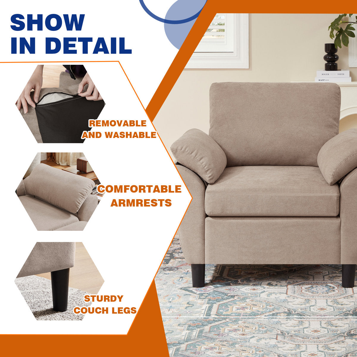 3-Piece Living Room Sectional Sofa Set with Chair and Ottoman