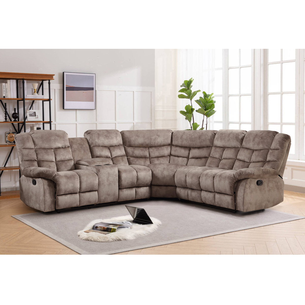 3-Piece Modern And Upholstered Soft Manual Reclining Sectional With Cupholders And Storage
