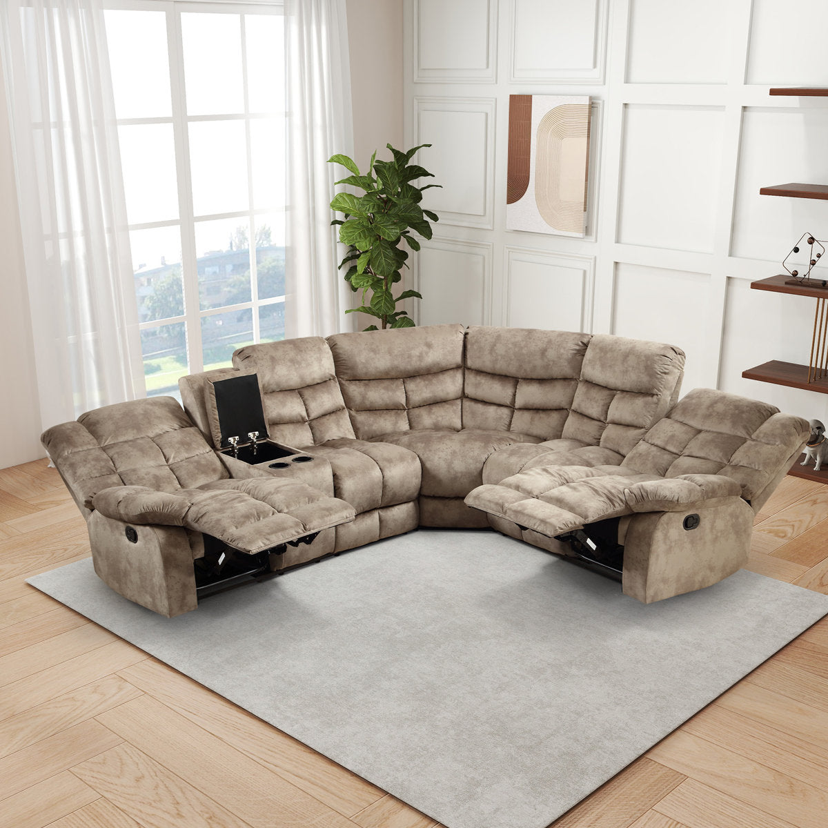 3-Piece Modern And Upholstered Soft Manual Reclining Sectional With Cupholders And Storage