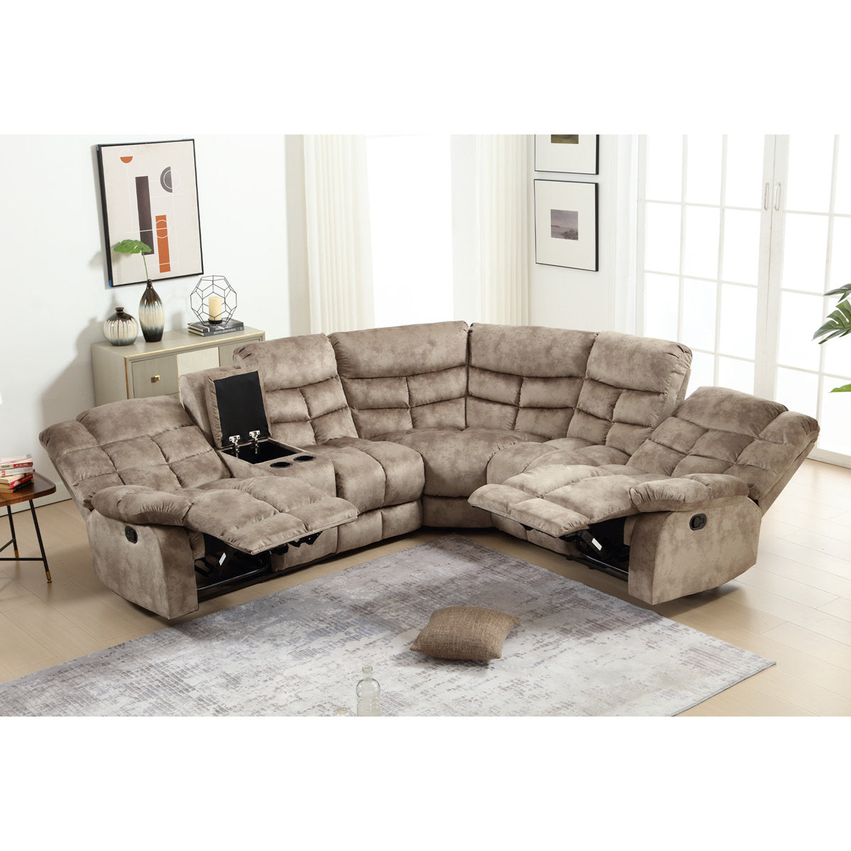 3-Piece Modern And Upholstered Soft Manual Reclining Sectional With Cupholders And Storage