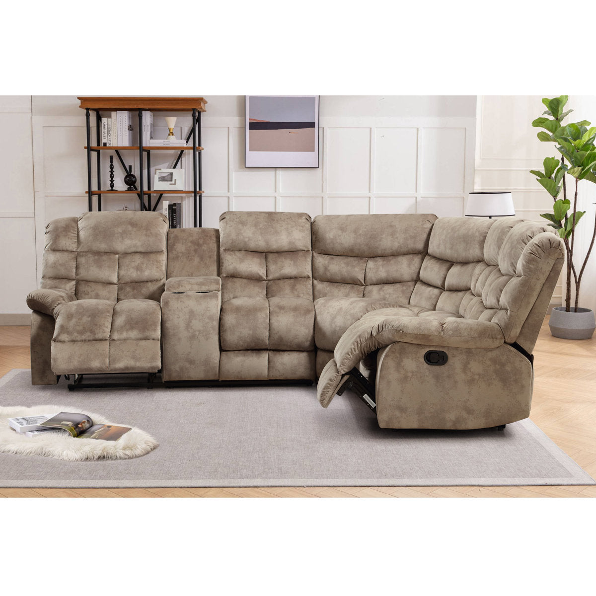 3-Piece Modern And Upholstered Soft Manual Reclining Sectional With Cupholders And Storage