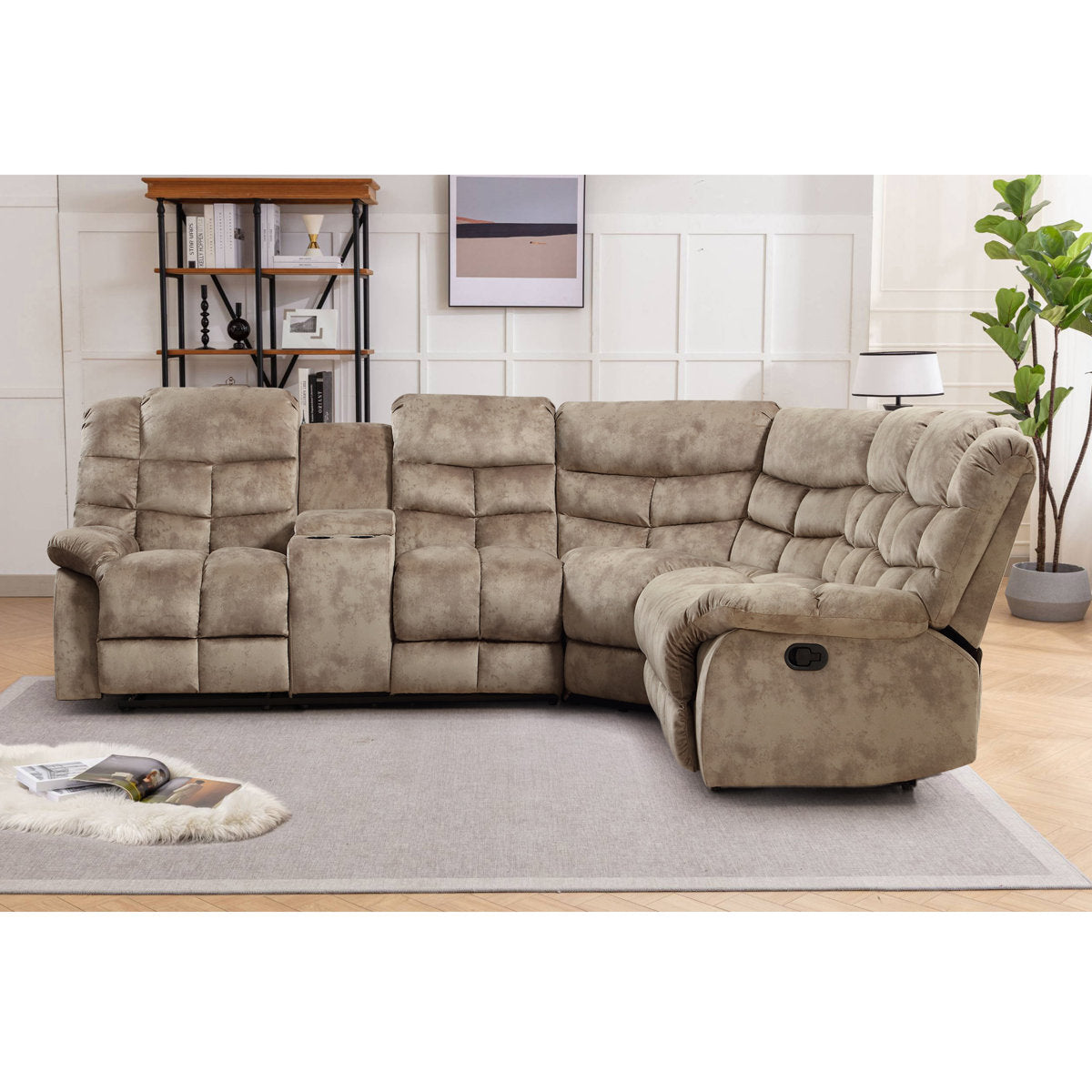 3-Piece Modern And Upholstered Soft Manual Reclining Sectional With Cupholders And Storage