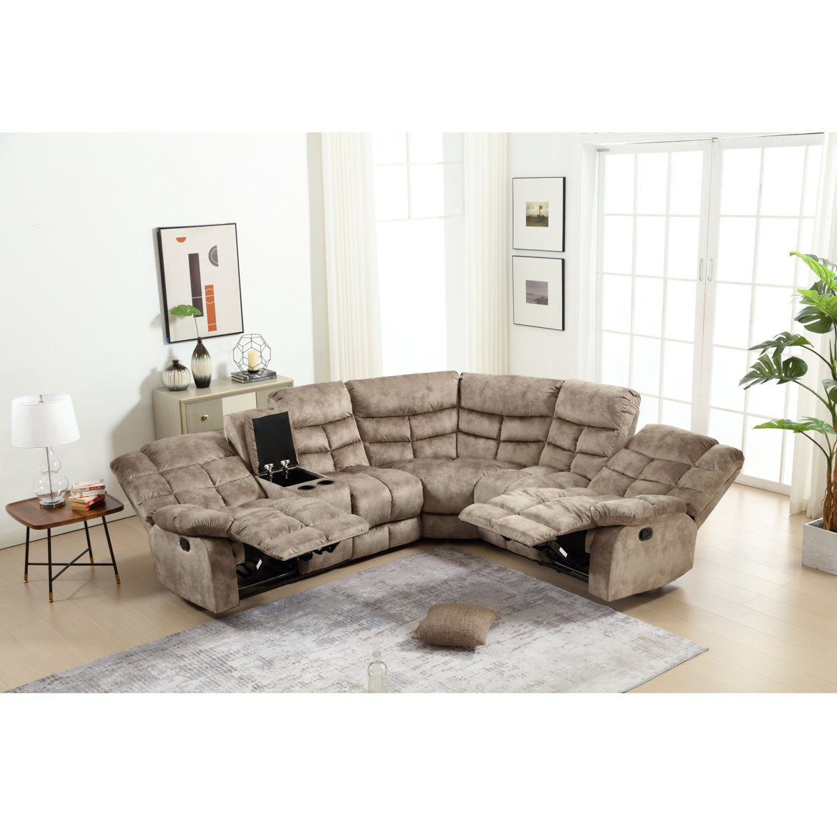 3-Piece Modern And Upholstered Soft Manual Reclining Sectional With Cupholders And Storage
