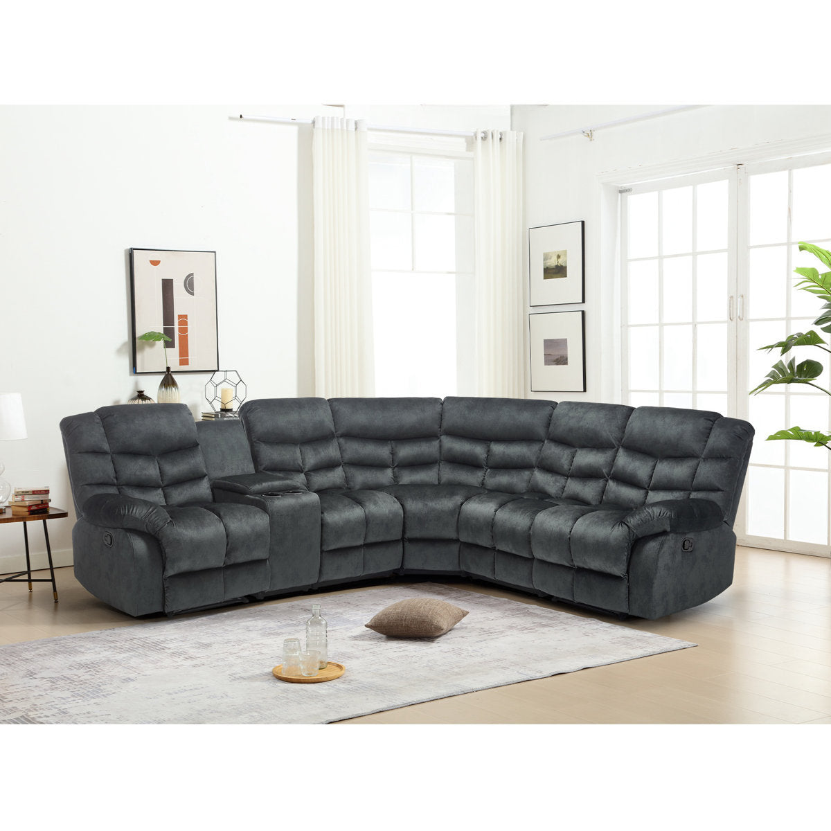 3-Piece Modern And Upholstered Soft Manual Reclining Sectional With Cupholders And Storage