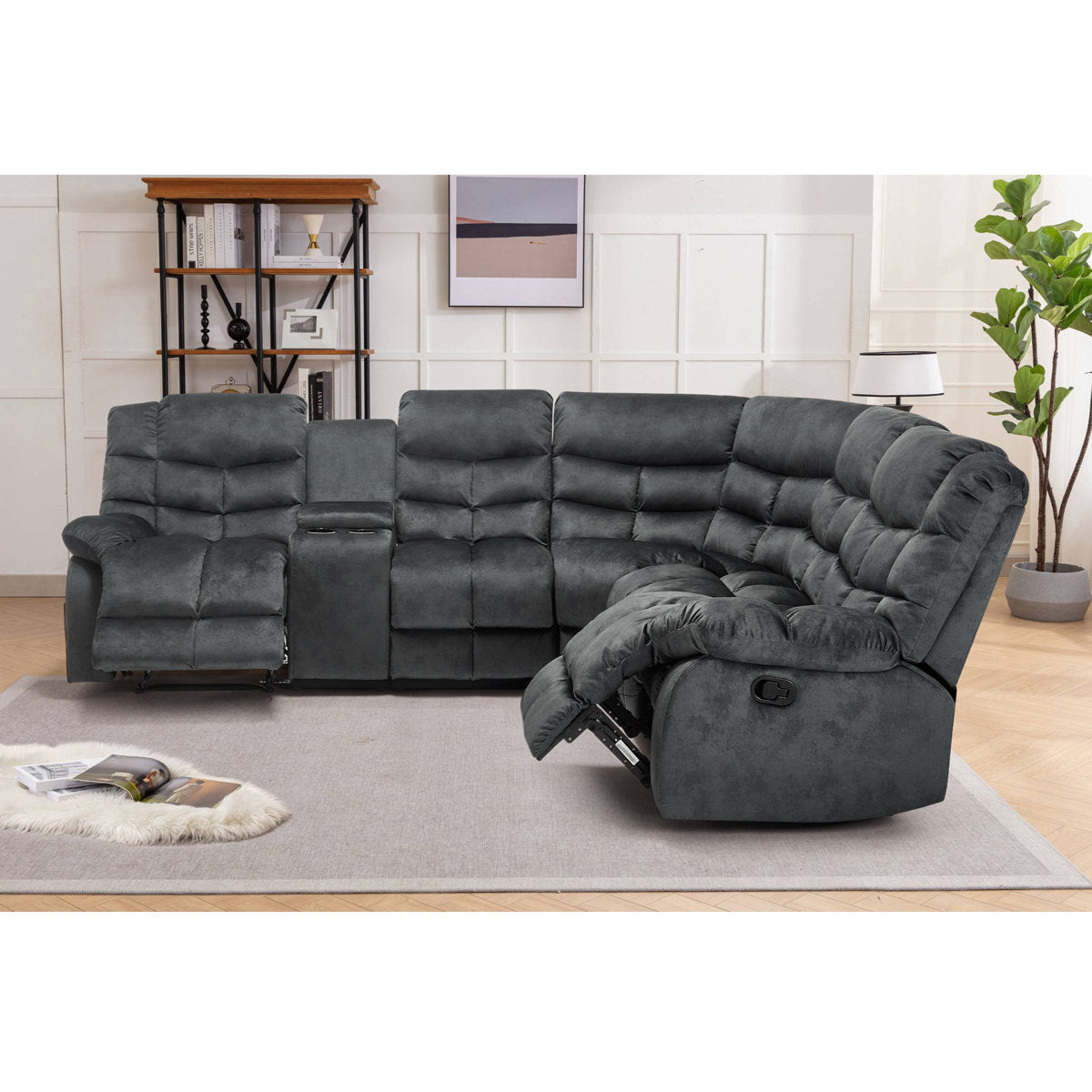 3-Piece Modern And Upholstered Soft Manual Reclining Sectional With Cupholders And Storage