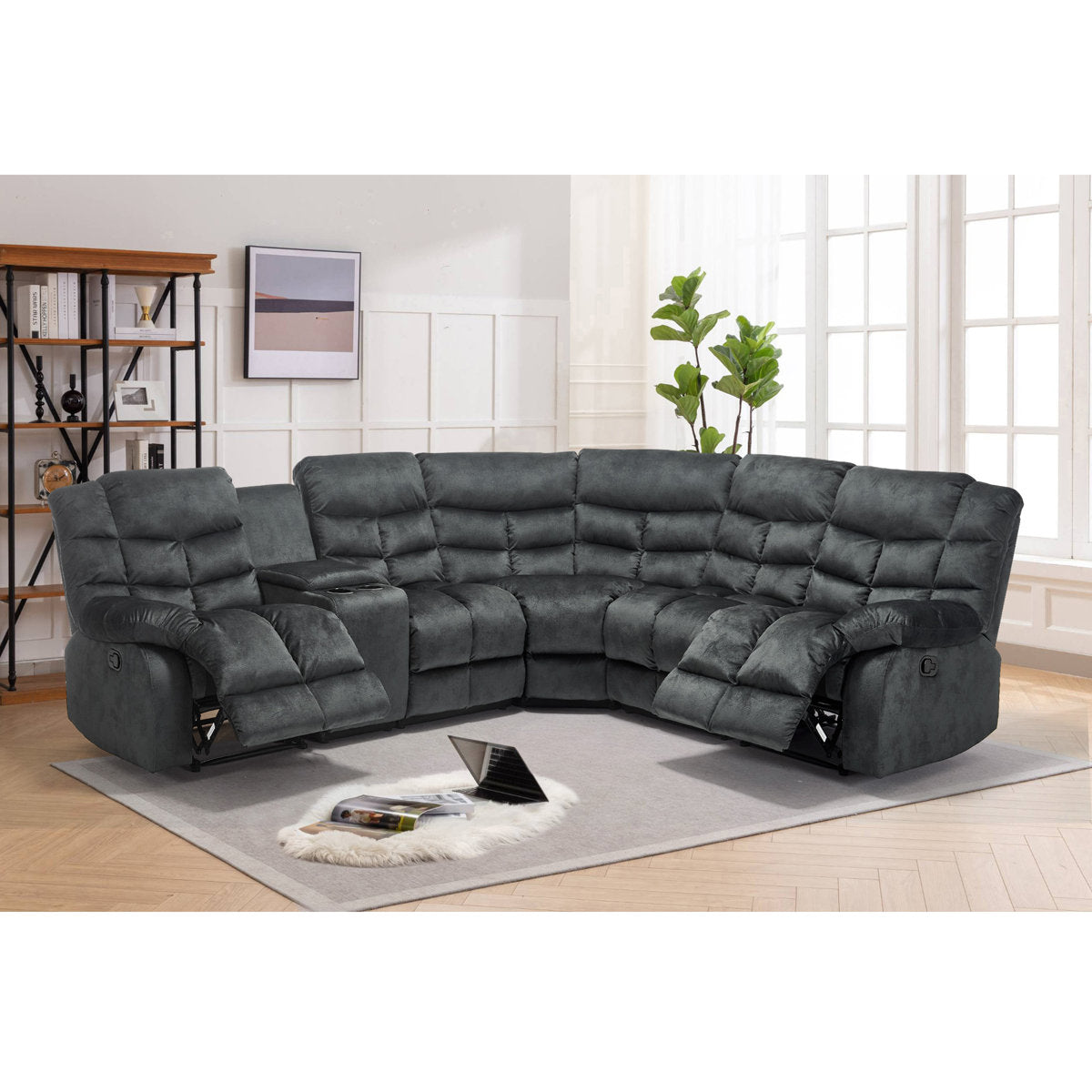 3-Piece Modern And Upholstered Soft Manual Reclining Sectional With Cupholders And Storage