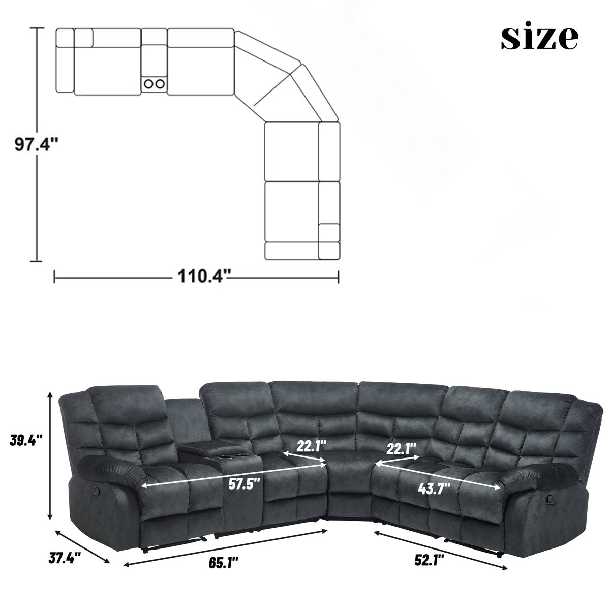 3-Piece Modern And Upholstered Soft Manual Reclining Sectional With Cupholders And Storage