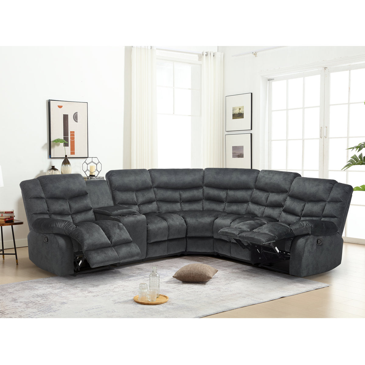 3-Piece Modern And Upholstered Soft Manual Reclining Sectional With Cupholders And Storage
