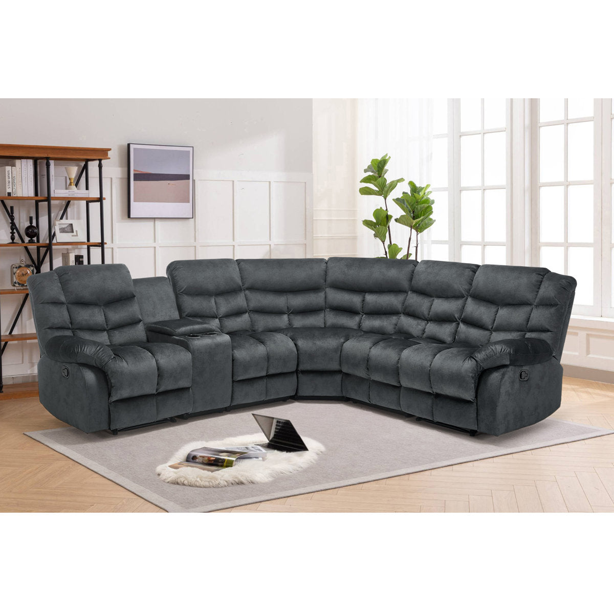 3-Piece Modern And Upholstered Soft Manual Reclining Sectional With Cupholders And Storage