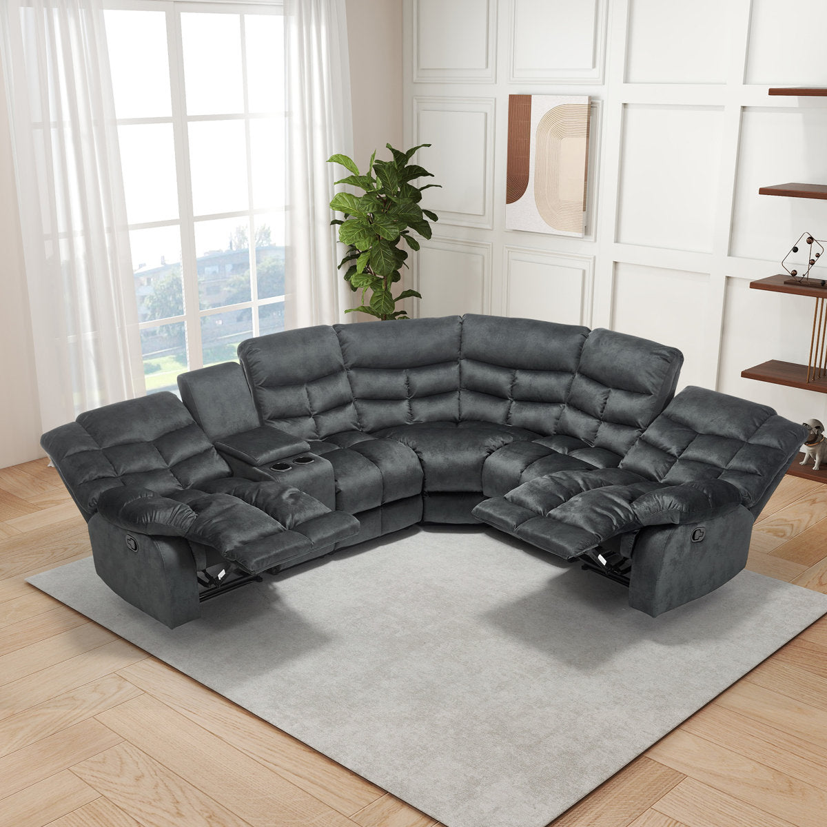 3-Piece Modern And Upholstered Soft Manual Reclining Sectional With Cupholders And Storage