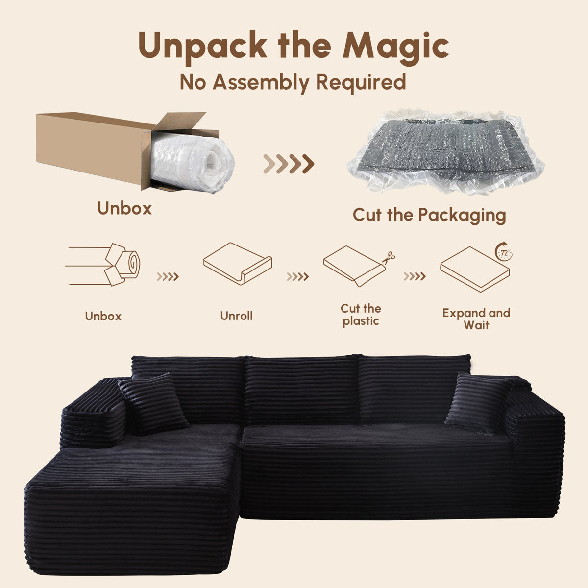 3-Piece No-Assembly Living Room Set, Modern Sectional Sofa With Loveseat And Chaise Lounge