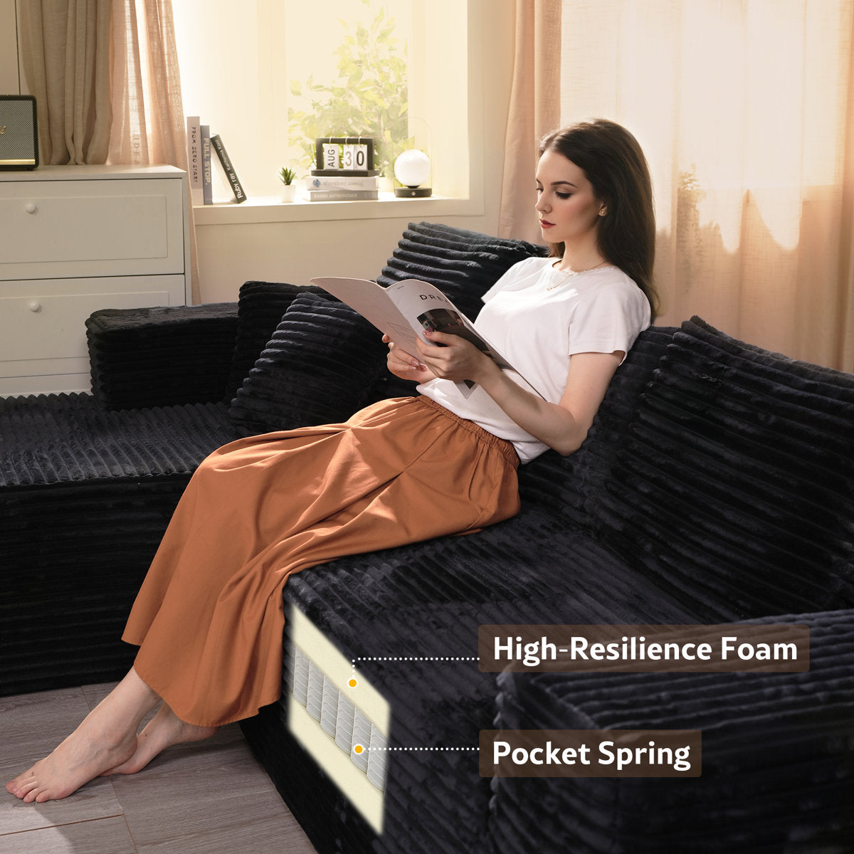 3-Piece No-Assembly Living Room Set, Modern Sectional Sofa With Loveseat And Chaise Lounge